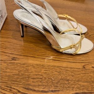 SCHUTZ Metallic Gold and Cream Strappy Heels